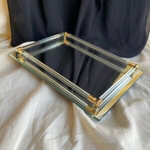 Vintage Art Deco 8" X 11" Vanity Tray Mirror Lucite Rods Beauty Makeup